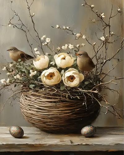 MBNTJHT Bird Paint by Numbers Kit for Adults,Birds Flowers Paint by Number Kits for Adults Beginners,Unframed Flower Basket Digital Oil Painting Crafts for Wall Decor Gifts 16X20 Inch. by MBNTJHT