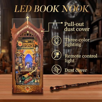 ZibbleZork Book Nook Kit for Adults, 3D Puzzle Miniature House Kit for Craft Lovers, DIY Bookshelf Decor with LED Sensor Light (Magic Academy) - Image 3