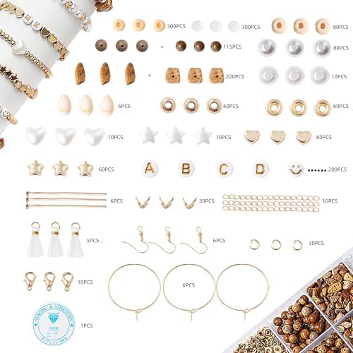 Xylise DIY Jewelry Making Kit, 1000+ Beads with Letters, Turquoise and Pearl Beads, Gold Charms, Bracelet Supplies (Colour of the Picture) - Image 2