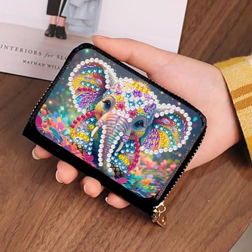 Santiway DIY Diamond Art Painting Kit - PU Leather Credit Card Holder Wallet & Coin Purse with Elephant Pattern, Zipper Organizer 4.33x3.14in for Adults​ - Image 2