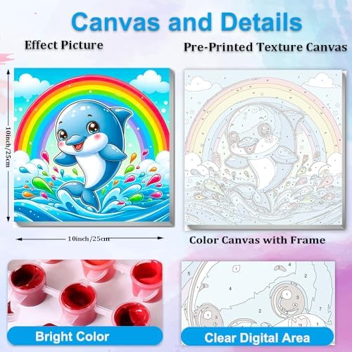 Artunion Framed Paint by Numbers Kit for Adults Beginners & Kids Ages 8-12,Cute Dolphin Paint by Number with Frame,Ocean Animals Paint by Numbers Kit on Canvas 10 * 10 Inch Without Easel - Image 3