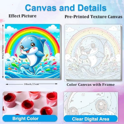 Artunion Framed Paint by Numbers Kit for Adults Beginners & Kids Ages 8-12,Cute Dolphin Paint by Number with Frame,Ocean Animals Paint by Numbers Kit on Canvas 10 * 10 Inch Without Easel - Image 3
