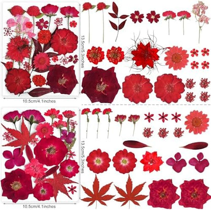 150PCS Red Dried Pressed Flowers with Butterfly Stickers - YouthBro Real Nature Flowers Herb Set for Resin DIY Jewelry Candle Soap Vase Making Nail Card Scrapbook Art Craft Floral Decors - Image 3