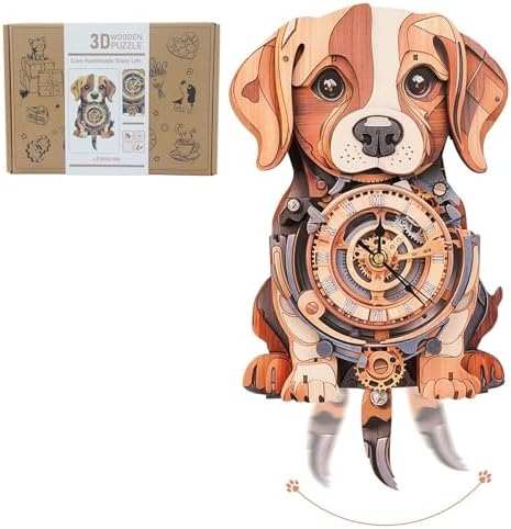 3D Wooden Puzzles for Adults, Beagle Clock Mechanical Model Kits by KOSMICKISS