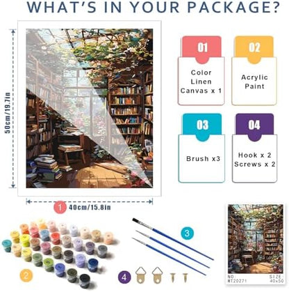 Bookshelf Paint by Number for Adult, Paint by Numbers for Adults Landscape - Image 2