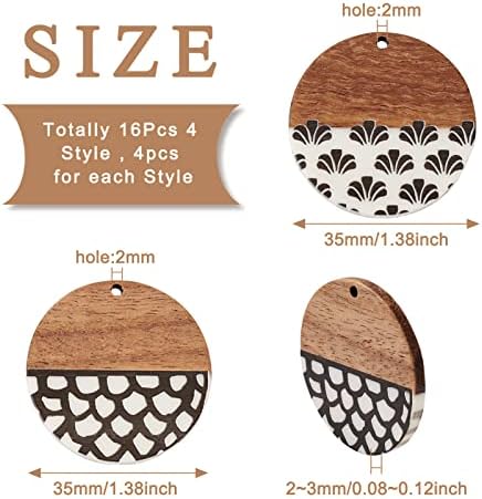 FASHEWELRY 16Pcs Flat Round Wood Resin Earrings Charms 35mm Round Wooden Earring Blanks Charms 4 Styles Wooden Earring Findings for Jewelry Making - Image 7