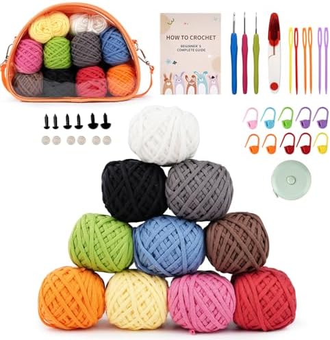 Wadukud 36 PCS Crochet Kit for Beginners Adults Kids - First Crochet Set Include 10 Solid Colors Soft Cotton Yarn for Crocheting, Crochet Hooks, Instruction, Bag, 1-Count Super Bulky Core-Spun Yarn by Unknown