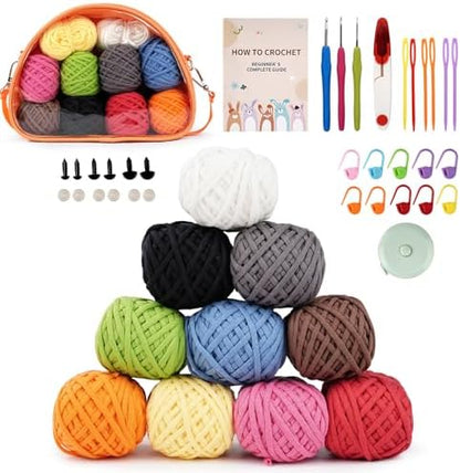 Wadukud 36 PCS Crochet Kit for Beginners Adults Kids - First Crochet Set Include 10 Solid Colors Soft Cotton Yarn for Crocheting, Crochet Hooks, Instruction, Bag, 1-Count Super Bulky Core-Spun Yarn by Unknown