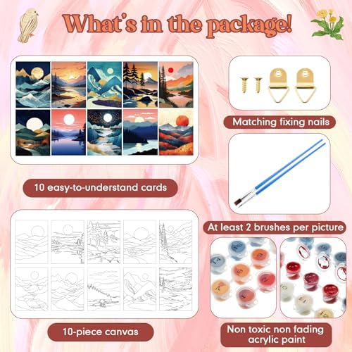 Gueevin 10 Pack Paint by Numbers Kit for Adults Mountain Paint by Number DIY Acrylic Painting Canvas Without Frame, Brushes Simple Oil Painting for Home Wall Decor Gifts 12 x 16 Inch(Mountain Style) - Image 3