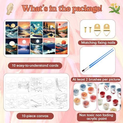 Gueevin 10 Pack Paint by Numbers Kit for Adults Mountain Paint by Number DIY Acrylic Painting Canvas Without Frame, Brushes Simple Oil Painting for Home Wall Decor Gifts 12 x 16 Inch(Mountain Style) - Image 3