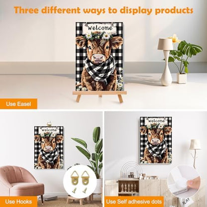 MOGTAA Cow Paint by Numbers Kit for Adults Beginners with Frame, Flowers Adult Paint by Number Kits on Canvas with Easel, Easy DIY Animal Oil Painting Kits for Home Decor, 8x12in - Image 3