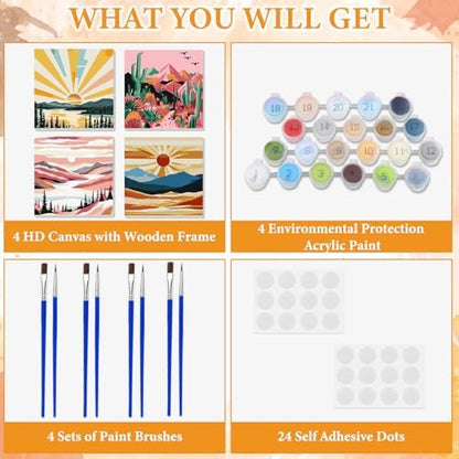 NAIMOER 4 Pack Sunset Paint by Numbers Kits for Adults Beginner with Wooden Framed, Color by Numbers on Canvas Painting Kits for Adults, Easy Paint DIY Acrylic for Home Wall Decor 8X8 Inch - Image 4