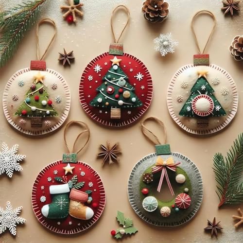 DIY Christmas Felt Patch Kit, Felt Christmas Ornaments, Craft Set with Pre-Cut Felts Sheets, Holiday Craft Kit for Family Fun, Beginner-Friendly, Handmade Xmas Decorations for Tree & Home (#F) by DABATO