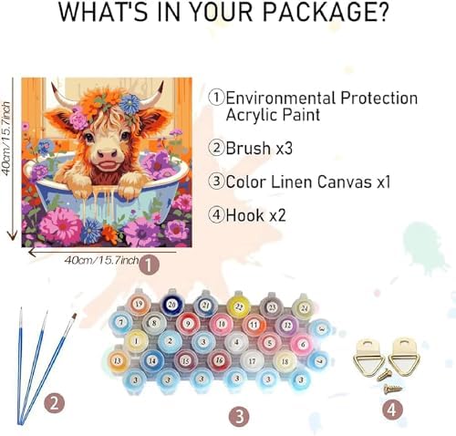 AALBLAC Cow Paint by Numbers for Adults- Highland Cow Paint by Numbers Kit for Adults Beginners,DIY Easy Acrylic Paint by Number Canvas for Home Wall Decor 16x16 inch - Image 2
