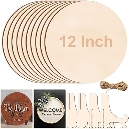 12 Inch Wood Circles for Crafts, 10Pcs Unfinished Wood Rounds with Holders for Cricut Projects, Burning, Painting, Door Hanger, DIY Wooden Crafts Gifts for Halloween Fall Holiday Home Decor(10PCS) by Brmeday