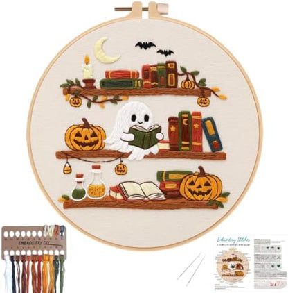 Nuberlic Halloween Ghost Reading Embroidery Kit for Beginners by Nuberlic