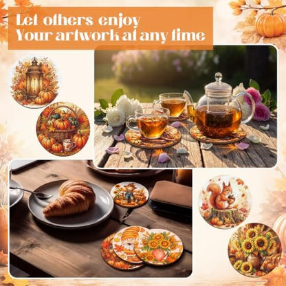 Reallnaive 45 Pcs Fall Wooden Coasters Painting Kit, 10 Autumn Gnome Pumpkins Sunflower Truck Coaster Arts and Crafts Fall Gift for Adults Ornament Home Office Decor - Image 5