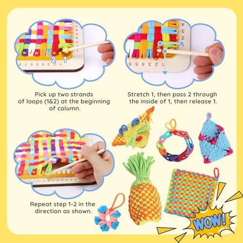 Weaving Loom Kit Toys for Kids and Adults - with Wooden Base Scale Markings - Image 4