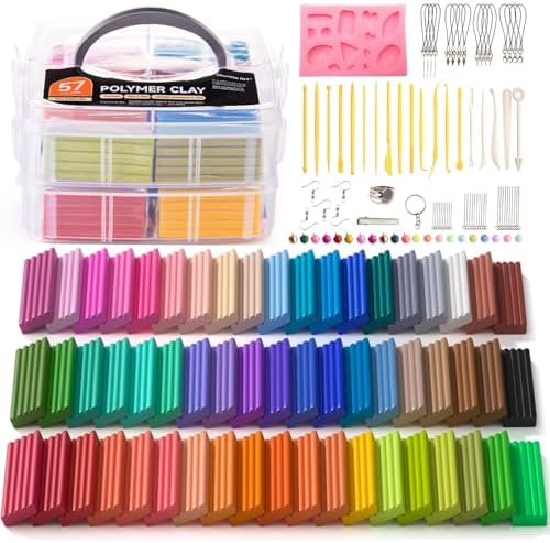 Shuttle Art Polymer Clay Kit, 57 Colors Oven Bake Clay for Kids with 19 Carving Tools and 10 Accessories, Non-Sticky, Non-Toxic, Ideal Gift for Kids by ShuttleArt