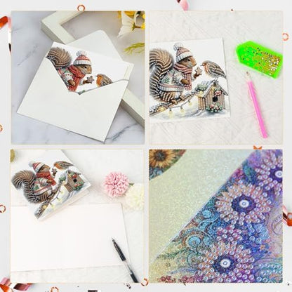 antor 6-Pack Squirrel Christmas Diamond Painting Cards – DIY Diamond Art Greeting Card Kit with Envelopes, Holiday Rhinestone Craft for Adults - Image 7