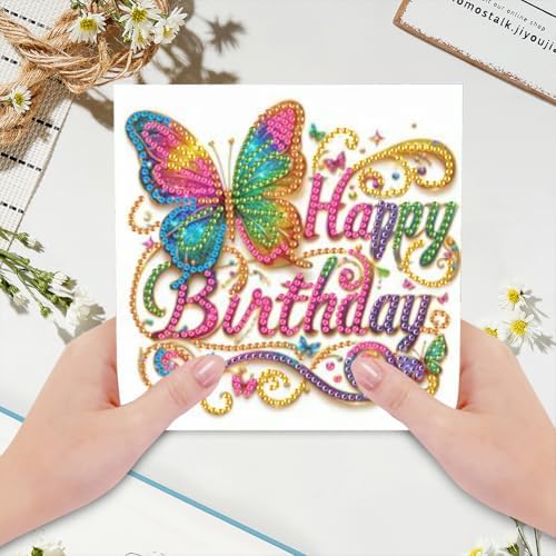 jinglinhh 6pcs Happy Birthday Football Butterfly Diamond Art Painting Greeting Cards with Envelopes, DIY Card Making Kits for Adults, Diamond Art Postcards Christmas Cards Craft Gifts - Image 5