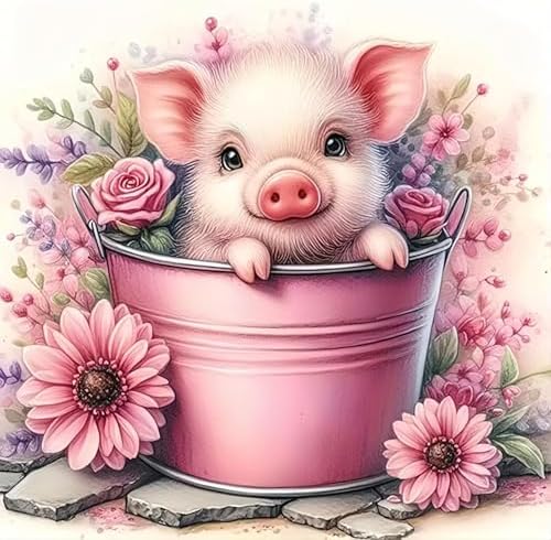 Cute Pig Stamped Cross Stitch Kits for Adults Beginner, Flowers Dimensions Needlepoint Art Crafts Embroidery Kits for Adults Beginners 13.7x13.7 inches by Unknown