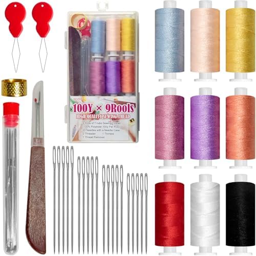 40pcs Sewing Kit for Adults, Traveler, Beginner, Emergency, Family Repair, Sewing Supplies with 9 Color Thread, Needles and Other Accessories by QCZKB