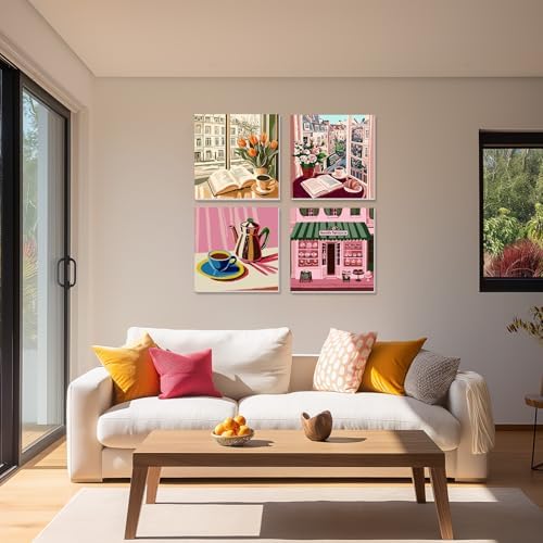 NAIMOER 4 Pack Coffee Bread Paint by Numbers Kits for Adults Beginner with Wooden Framed, Color by Numbers on Canvas Painting Kits for Adults, Easy Paint DIY Acrylic for Home Wall Decor 8X8 Inch - Image 2