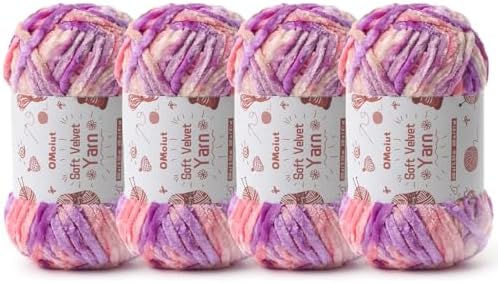 4x100g Fluffy Velvet Chenille Yarn for Crocheting and Knitting, 4x80m (87.5yd) Baby Yarn for Crocheting Soft, Crochet Chunky Yarns Amigurumi Yarns (4 Pinkish Purple) by OMoiut