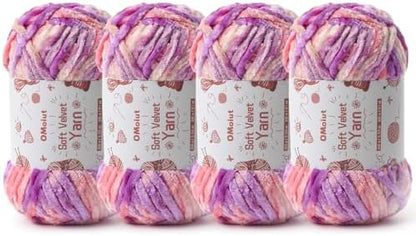 4x100g Fluffy Velvet Chenille Yarn for Crocheting and Knitting, 4x80m (87.5yd) Baby Yarn for Crocheting Soft, Crochet Chunky Yarns Amigurumi Yarns (4 Pinkish Purple) by OMoiut