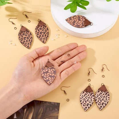 Elecrelive 3 Pairs Leopard Print Earrings Making Kits Brown Wooden Charms Leaf Pattern Wood Earring Blanks Oval Dangle Pendants with Jump Rings DIY Craft Jewelry - Image 6