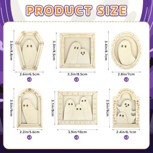 12 Sets Halloween Crafts Kit, Wood Ghost DIY Frames Decoration - Image 2