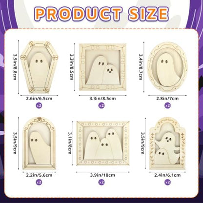 12 Sets Halloween Crafts Kit, Wood Ghost DIY Frames Decoration - Image 2