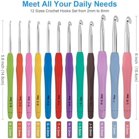 MECHEER Crochet Hooks 12 Sizes Crochet Hook Set, 51 Pack Yarn Crochet Kit for Beginners, Knitting Needles with Ergonomic Handles for Arthritic Hands, Crochet Needle Kit with Blue Case for Crocheters - Image 2