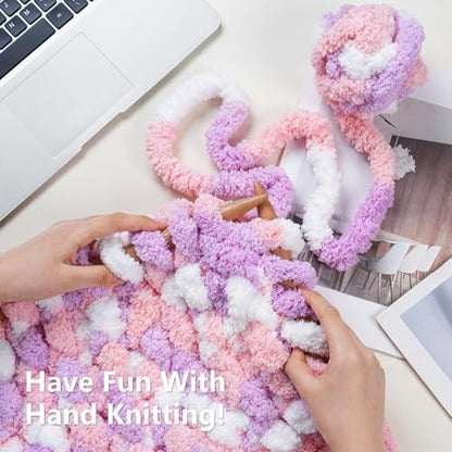 Cozyful Chunky Yarn for Hand Knitting - #10 Chunky Chenille Blanket Yarn, Jumbo Big Thick Chunky Yarns for Crocheting, Tie Dye Bulky Knit Yarns, 8 Skein (20 yds 8 oz Each Skein), Purple&Pink&White - Image 5