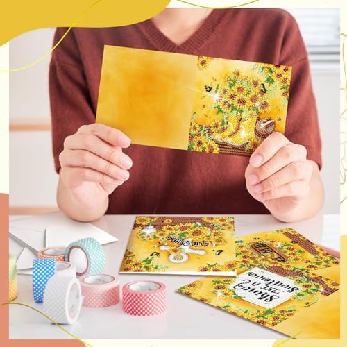 Saillong 12 Pack Sunflower Diamond Painting Greeting Card Kits DIY Diamond Art Cards with Envelopes Summer Flowers Gnome 5D Rhinestones Painting Card for Adults DIY Crafts Family Friend Birthday Gifts - Image 2