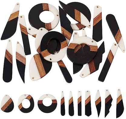 FASHEWELRY 20Pcs Resin Wood Earring Charms Wooden Earring Blanks Vintage Geometry Boho Charms Round Drop Wooden Earrings Pieces for Jewelry Making (Cow Color) by FASHEWELRY