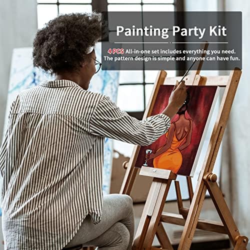 VOCHIC 4 Pack Pre Drawn Canvas Painting Kit for Adults Paint and Sip Party Supplies 12x16 in 8 Acrylic Colors, Brushes, Pallet Chic Girl Art Set - Image 3