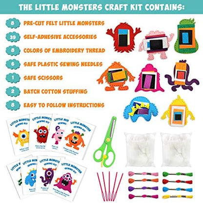 CiyvoLyeen Kids Sewing Kit Crafts – Little Monsters Felt Plush DIY Craft Adopt A Monster Educational Sewing Set for Kids Beginner Craft Kit Set of 8 - Image 3