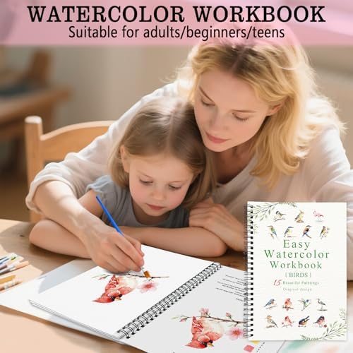 SLWBZ Watercolor Workbook Birds, 15 Different Patterns of Original DIY Designs, Beginner-Friendly Watercolor Workbooks, (Birds, Without Palette) - Image 4