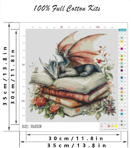 TCDZMYGS Stamped Cross Stitch Kits for Beginners-Book Dragon,14x14in - Image 3