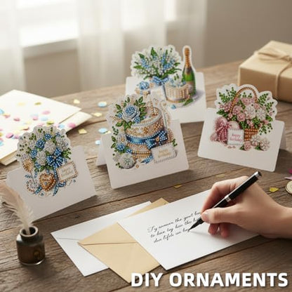 jinglinhh 6pcs Diamond Art Painting Birthday Flower Cake Greeting Cards with Envelopes, DIY Card Making Kits for Adults, Diamond Art Postcards Christmas Cards Craft Gifts - Image 4