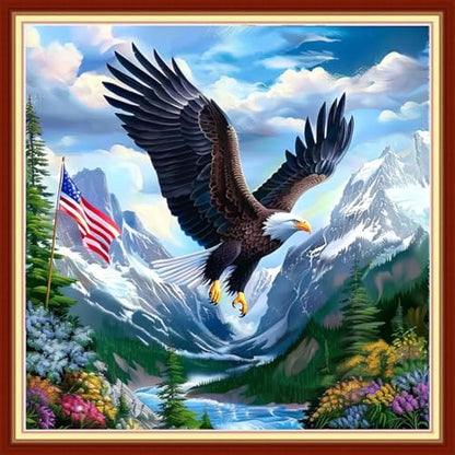 Joyhoor Stamped Cross Stitch Kits for Beginners, Needlepoint Kits for Adults, 11CT Counted Embroidery Kits-Eagle Flag 18x18 inchs by JoyhoorCrossStitchKits