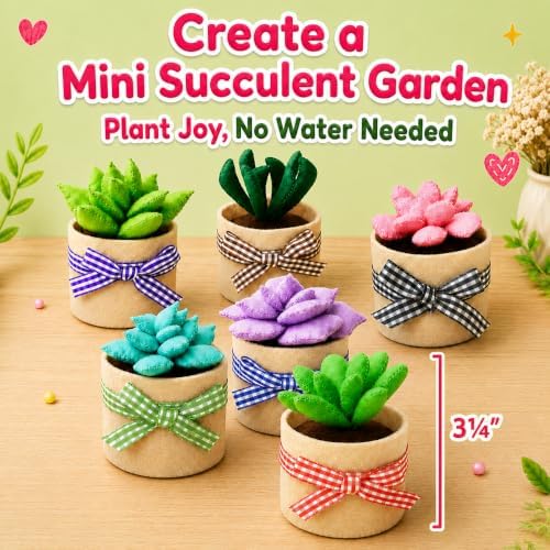Glittery Garden Felt Succulent Craft Kit. Sewing Project to Make 6 Plushies - Image 5