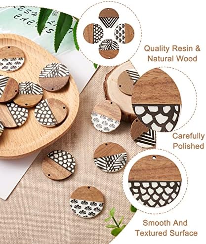 FASHEWELRY 16Pcs Flat Round Wood Resin Earrings Charms 35mm Round Wooden Earring Blanks Charms 4 Styles Wooden Earring Findings for Jewelry Making - Image 2