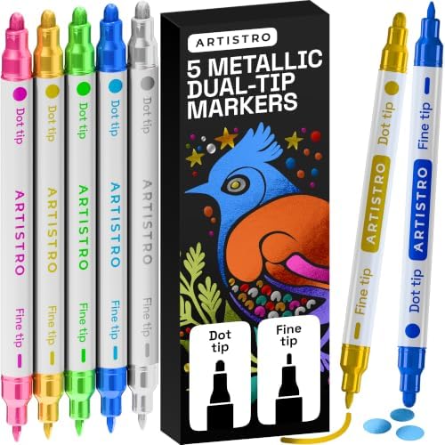 ARTISTRO Metallic Dual-Tip Acrylic Paint Marker Pens - Set of 5 by ARTISTRO