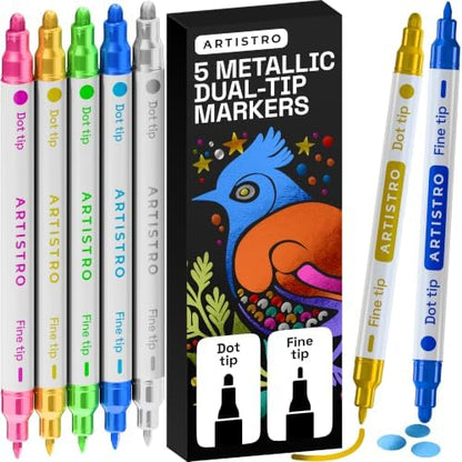 ARTISTRO Metallic Dual-Tip Acrylic Paint Marker Pens - Set of 5 by ARTISTRO