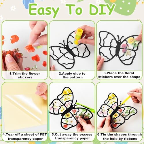 EggSun 36 Sets Butterfly Suncatchers Craft Kit Ornaments Dried Flower Stickers Window Arts and Crafts Kit for Classroom Holiday Projects Home Party Favors Decorations - Image 2