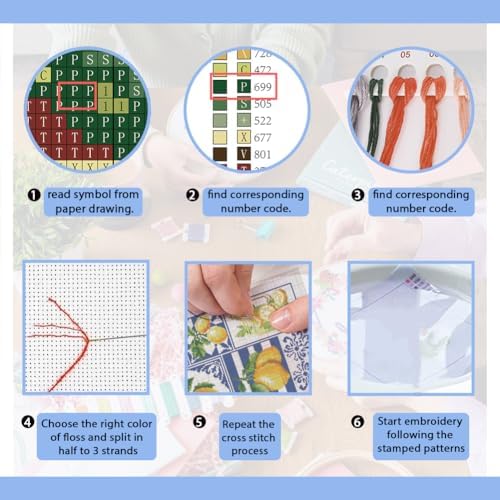 FREEBLOSS 11CT Cross Stitch Kit Stamped Cross Stitch Craft Kit with Stitching Guide for Beginners Lemon Embroidery Set Crossstitch Wall Hanging Set 17.7x17.7inch - Image 4
