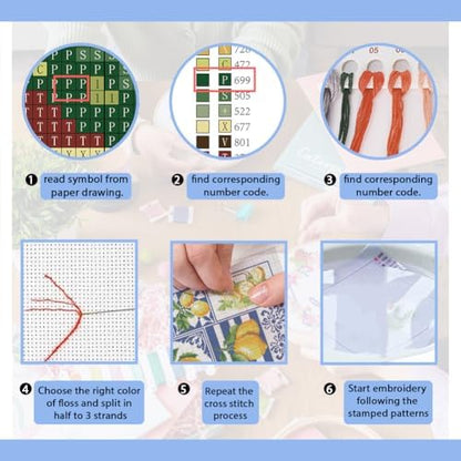 FREEBLOSS 11CT Cross Stitch Kit Stamped Cross Stitch Craft Kit with Stitching Guide for Beginners Lemon Embroidery Set Crossstitch Wall Hanging Set 17.7x17.7inch - Image 4